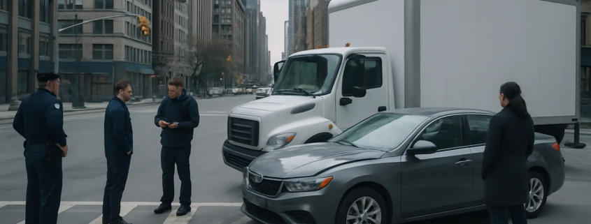 New York truck accident comparative negligence scene with passenger car and commercial truck
