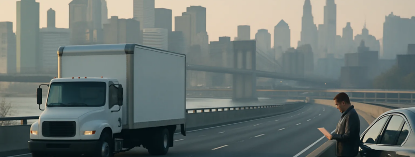 New York truck accident statute of limitations guide with a commercial truck on a city roadway